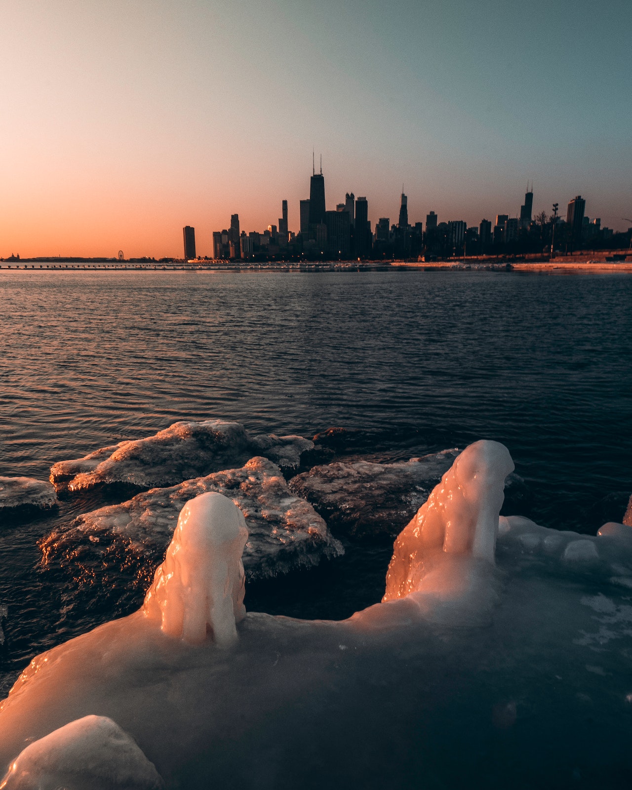 City scene icebergs water